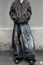 Jeans mit weitem Bein und hoher Taille in Blau locker geschnitten