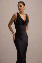 Figurbetontes Maxikleid mit Satinoptik in Claret