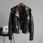 Lederjacke mit Blumenstickerei