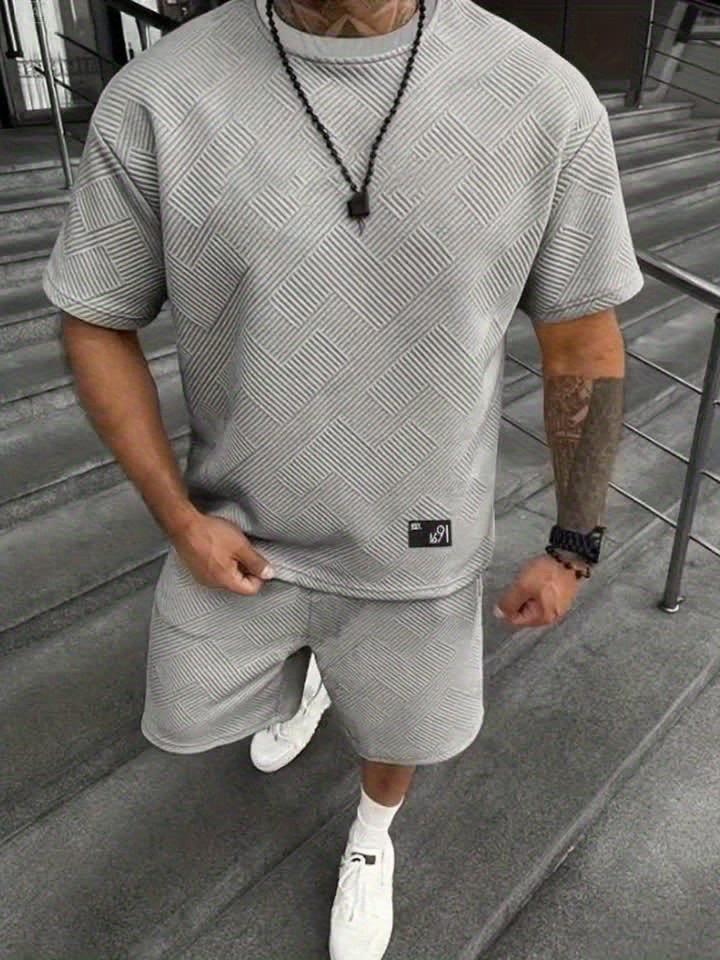 Herren Modisch Jacquard T-Shirt und Shorts Set – Lässig und Sportlich für Warme Tage