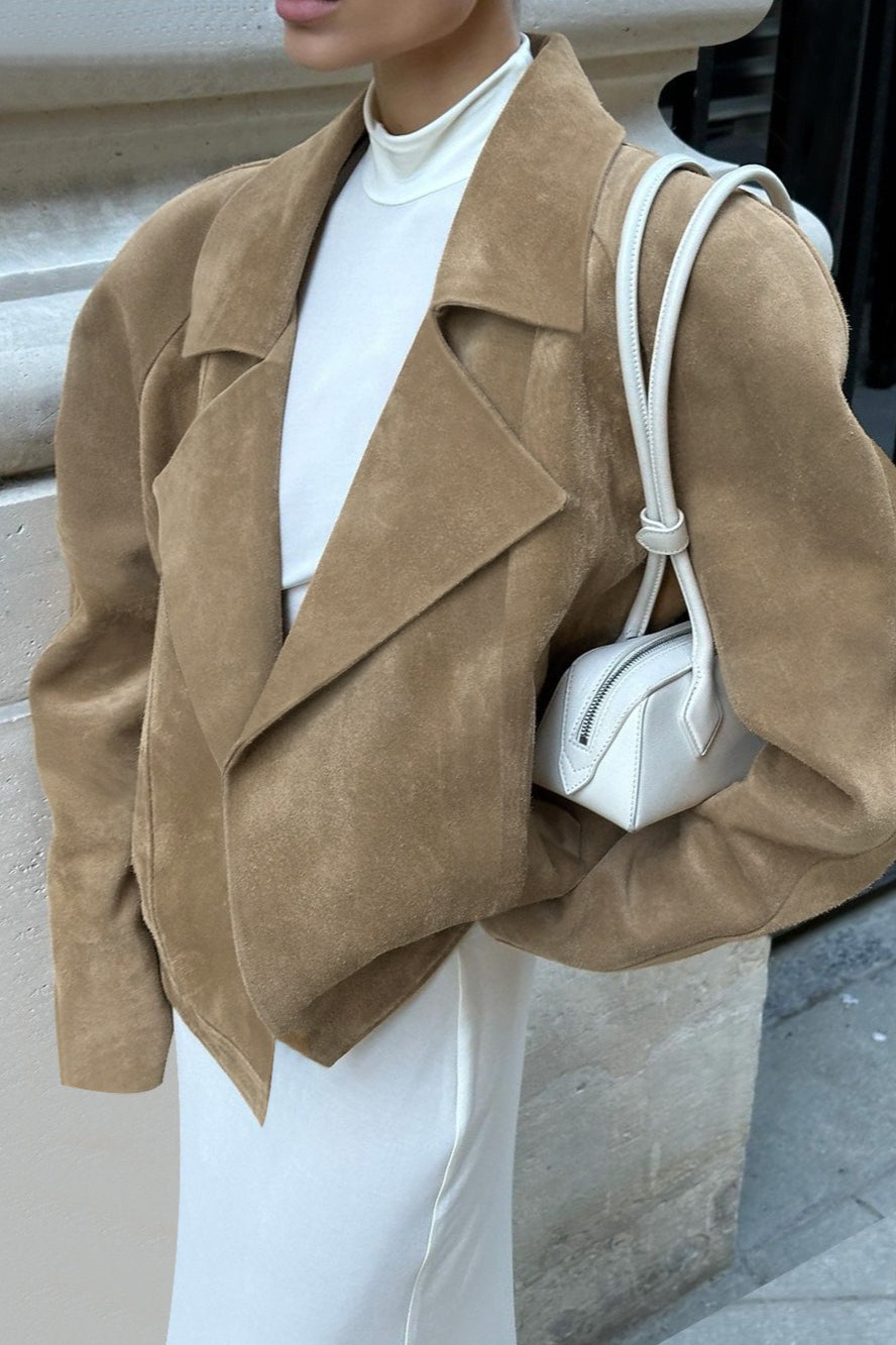Locker geschnittene Jacke mit Wildleder in Khaki