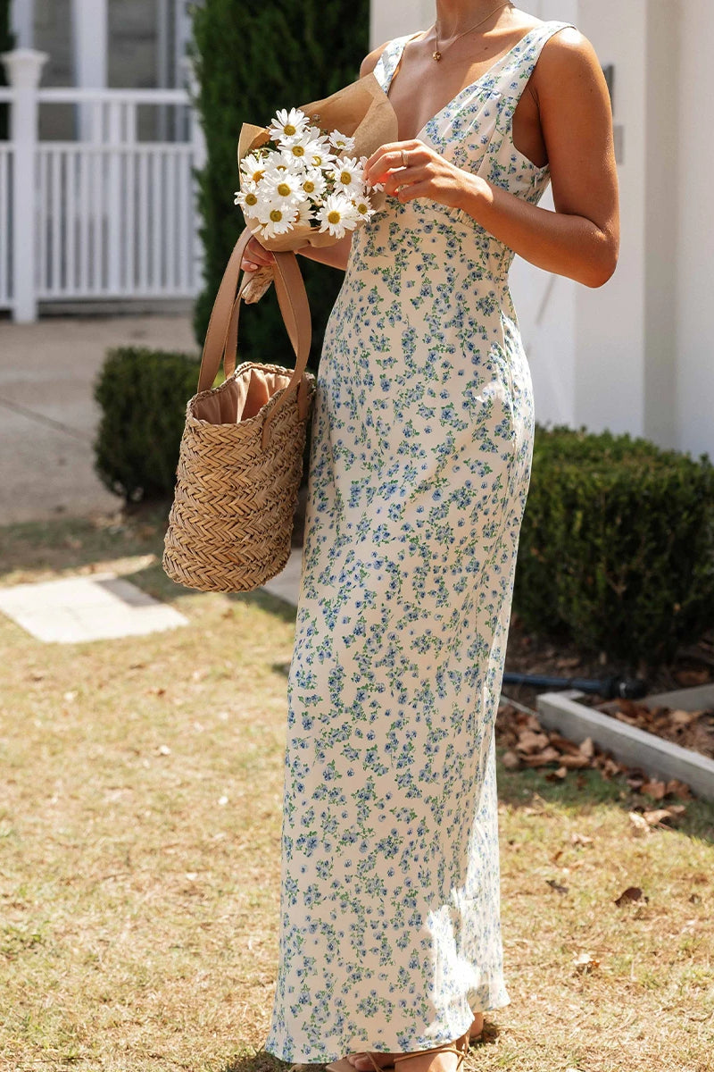 Rückenfreies Kleid mit V-Ausschnitt und Blumenmuster