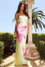 Trägerloses Maxikleid mit Blumenmuster in Gelb