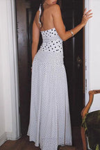 Maxikleid mit Meerjungfrau-Silhouette, Punktemuster und Spitze