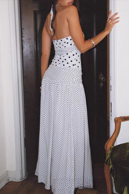 Maxikleid mit Meerjungfrau-Silhouette, Punktemuster und Spitze