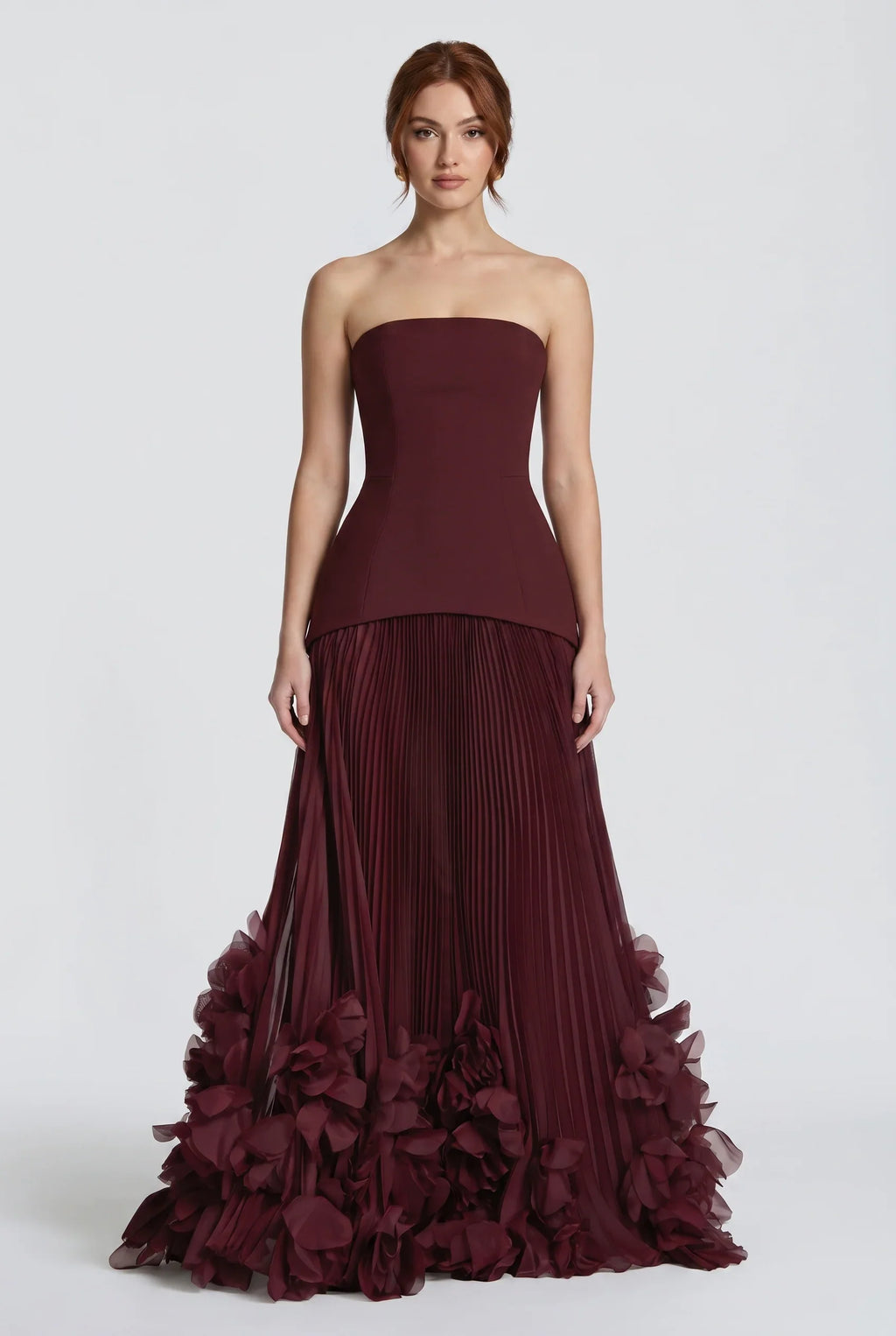 Spitzen-Maxikleid mit Falten und Korsett-Schnürung