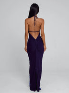Damen Neckholder-Maxikleid mit tiefem Ausschnitt und Schmuckdetail