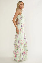 Damen Maxikleid mit Blumenmuster und Volants
