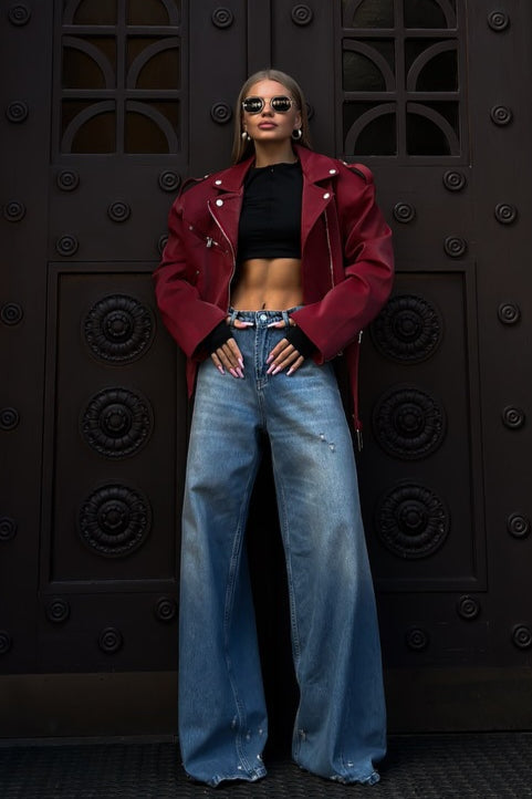 Jeans mit geradem Schnitt und niedriger Taille in Blau mit Vintage