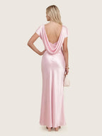 Satin-Maxikleid mit Wasserfall-Ausschnitt und Flügelärmeln