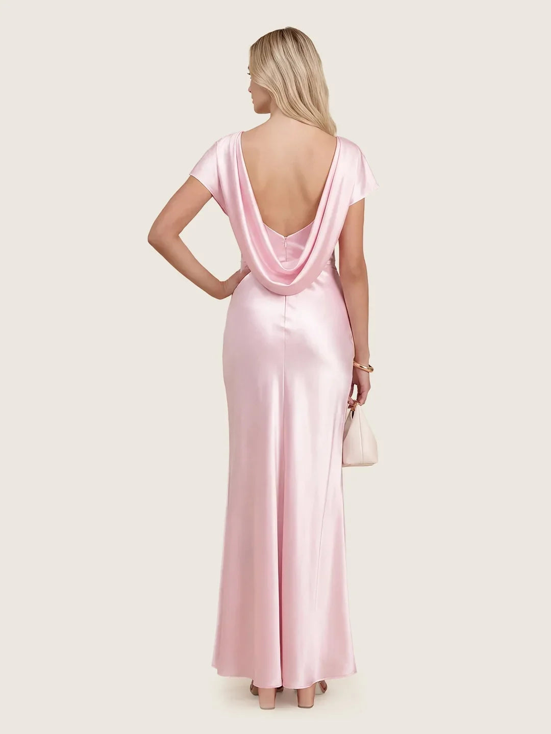 Satin-Maxikleid mit Wasserfall-Ausschnitt und Flügelärmeln