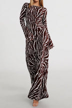 Maxikleid mit langen Ärmeln und Blumenmuster in Schwarz