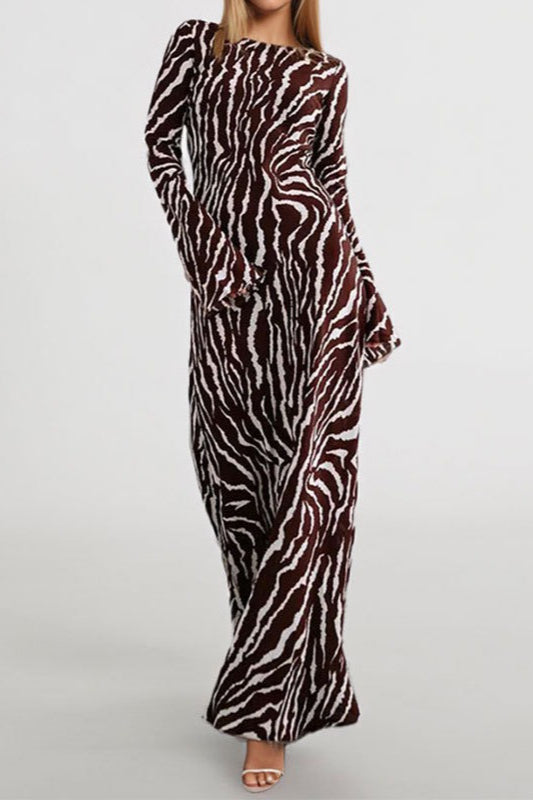 Maxikleid mit langen Ärmeln und Blumenmuster in Schwarz