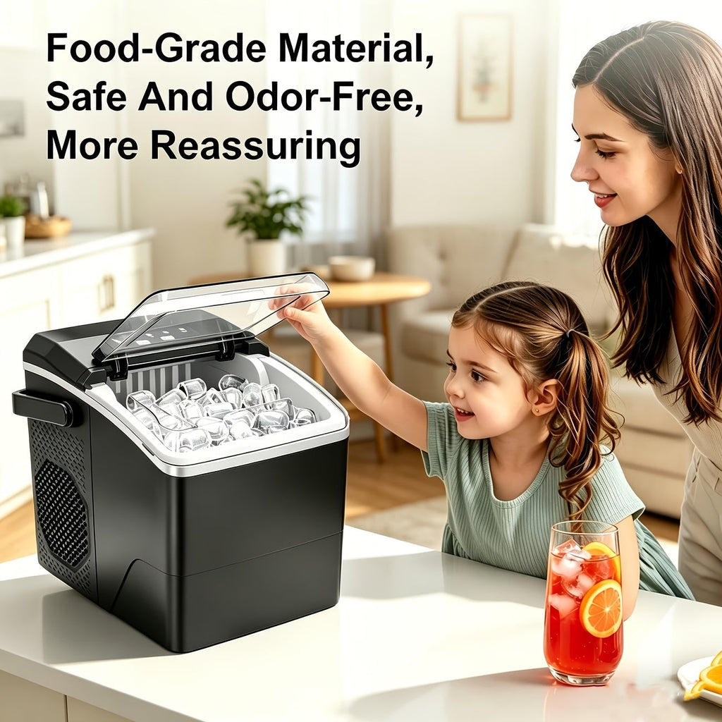 Tragbare Eiswürfelmaschine mit Selbstreinigungsfunktion sowie zwei Eiswürfelgrößen