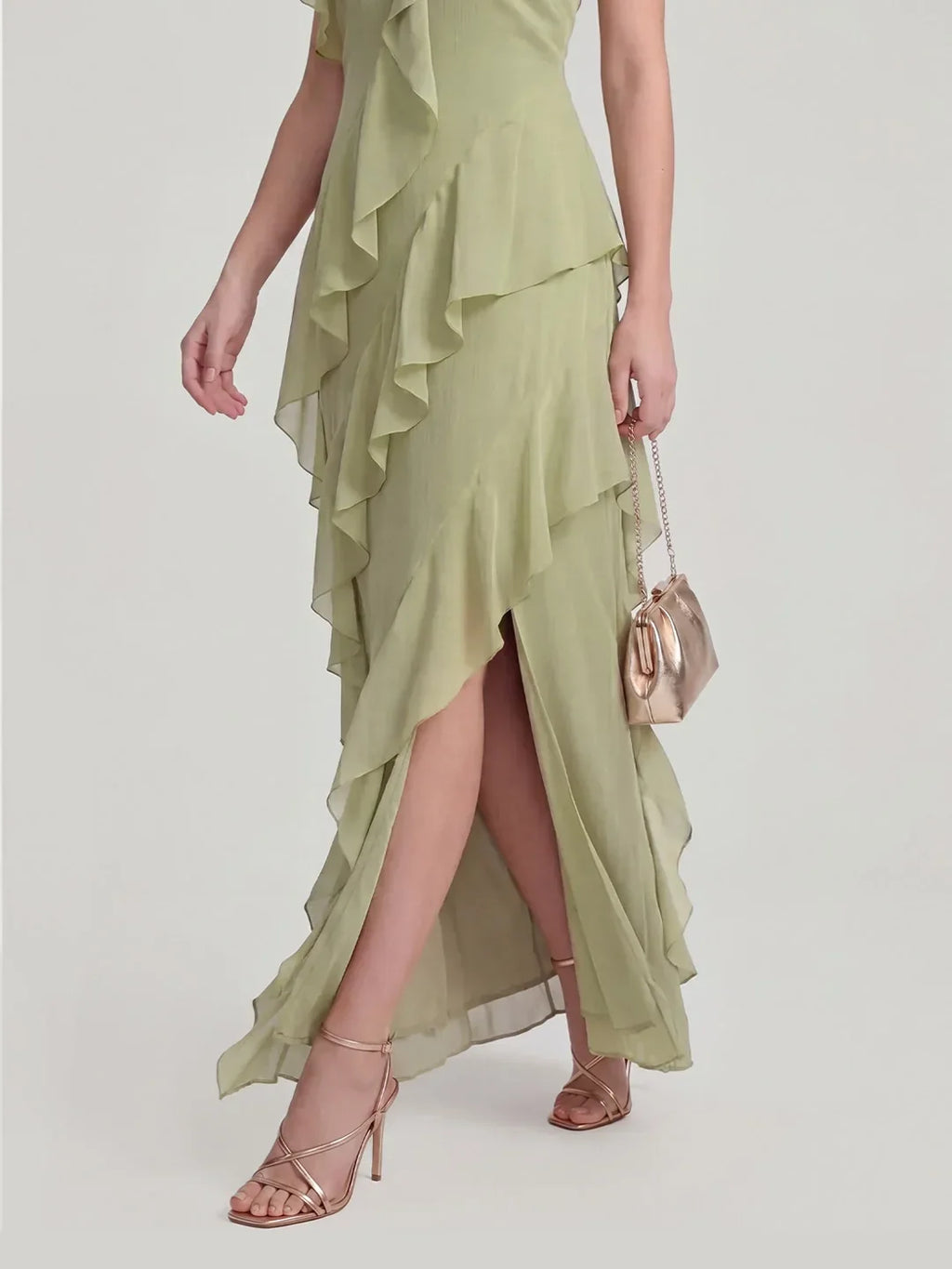 Maxikleid mit Neckholder und Rüschen