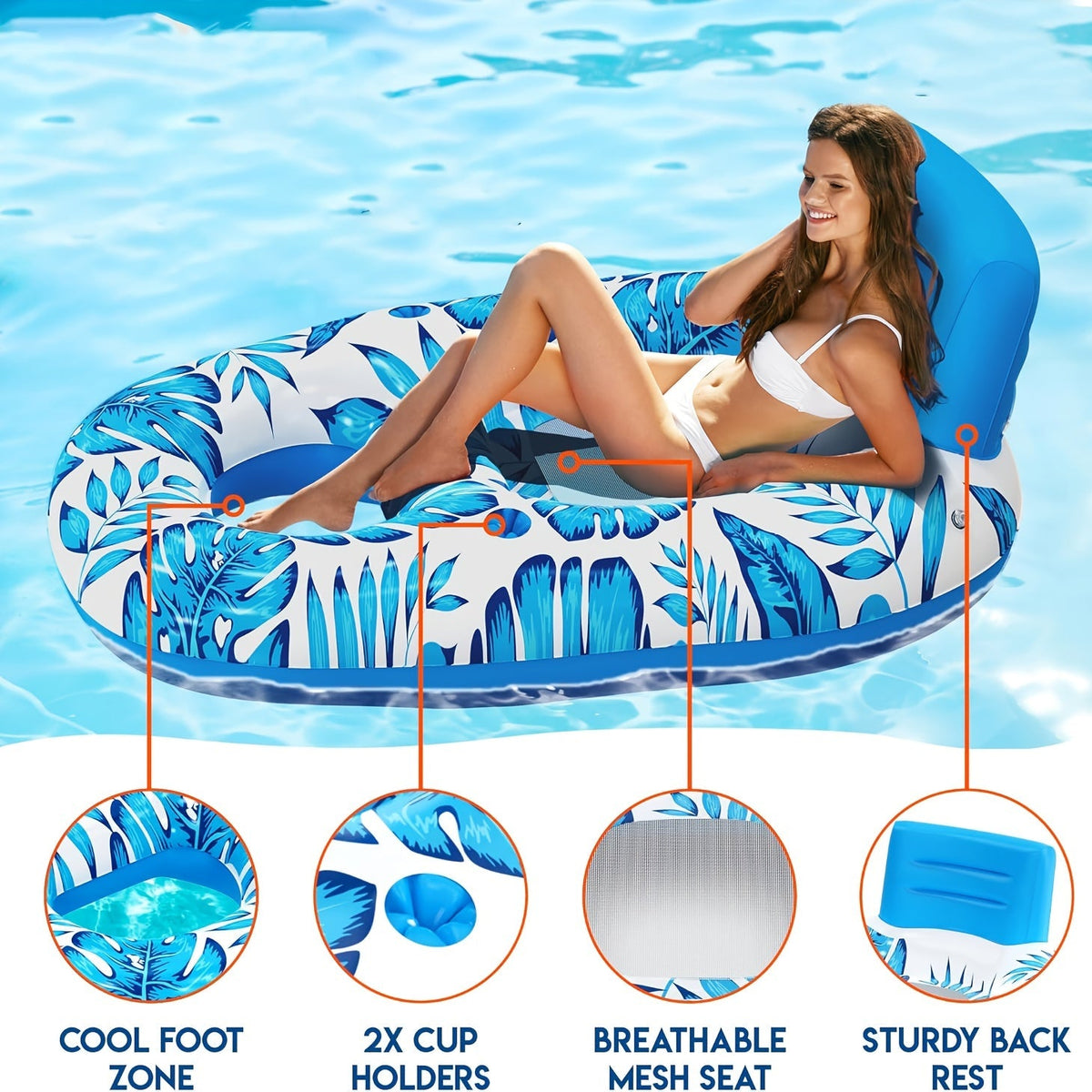 TropiFloat Aufblasbarer Schwimmring – Entspannen inklusive Robuster Rückenlehne