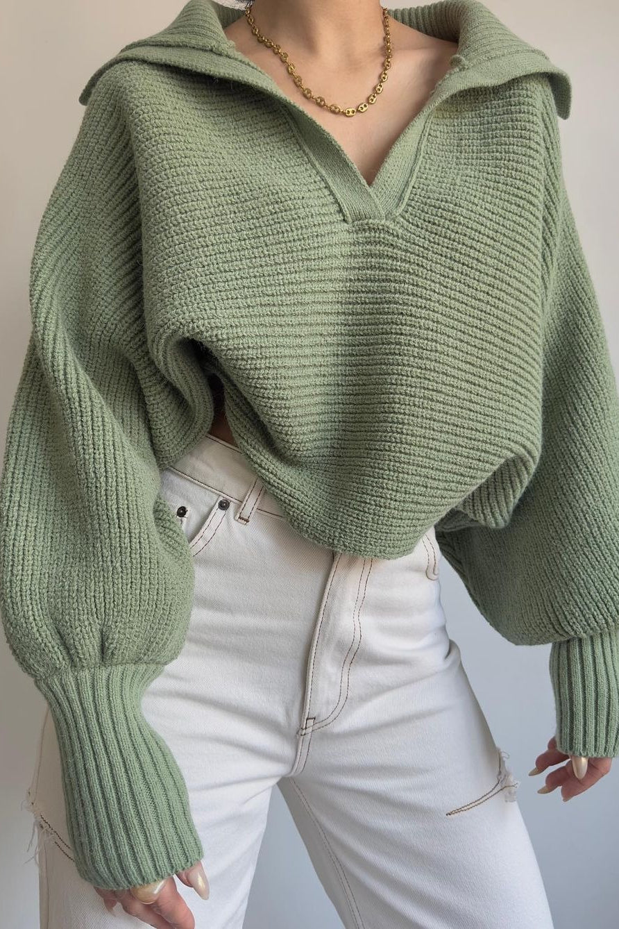 Pullover mit Laternenärmeln und Strickstruktur
