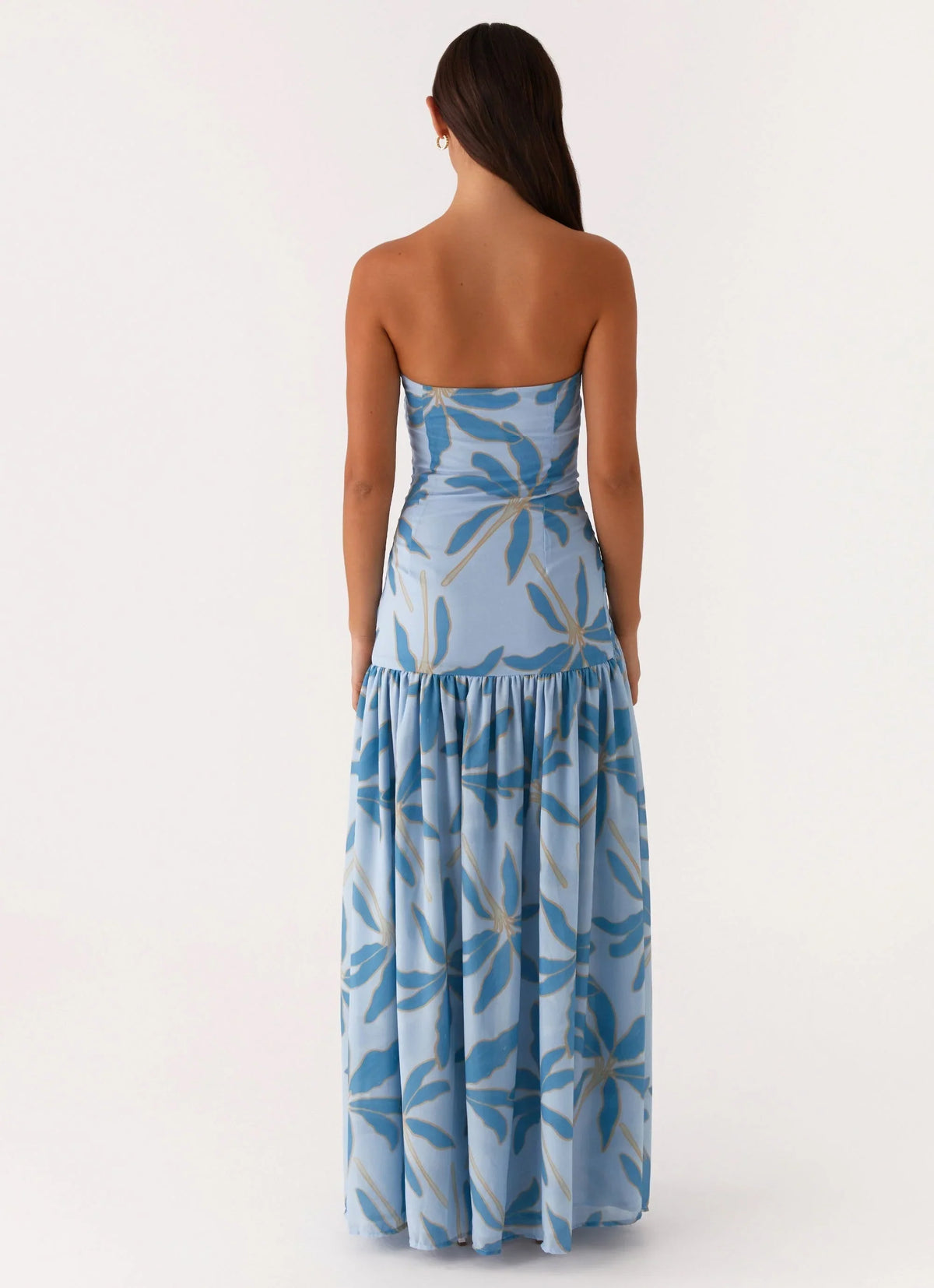 Damen Bandeau-Maxikleid mit Blumenmuster und Beinschlitz