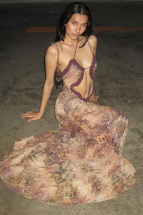 Ärmelloses Maxikleid mit kurzem Schnitt, Blumenmuster und Rüschen