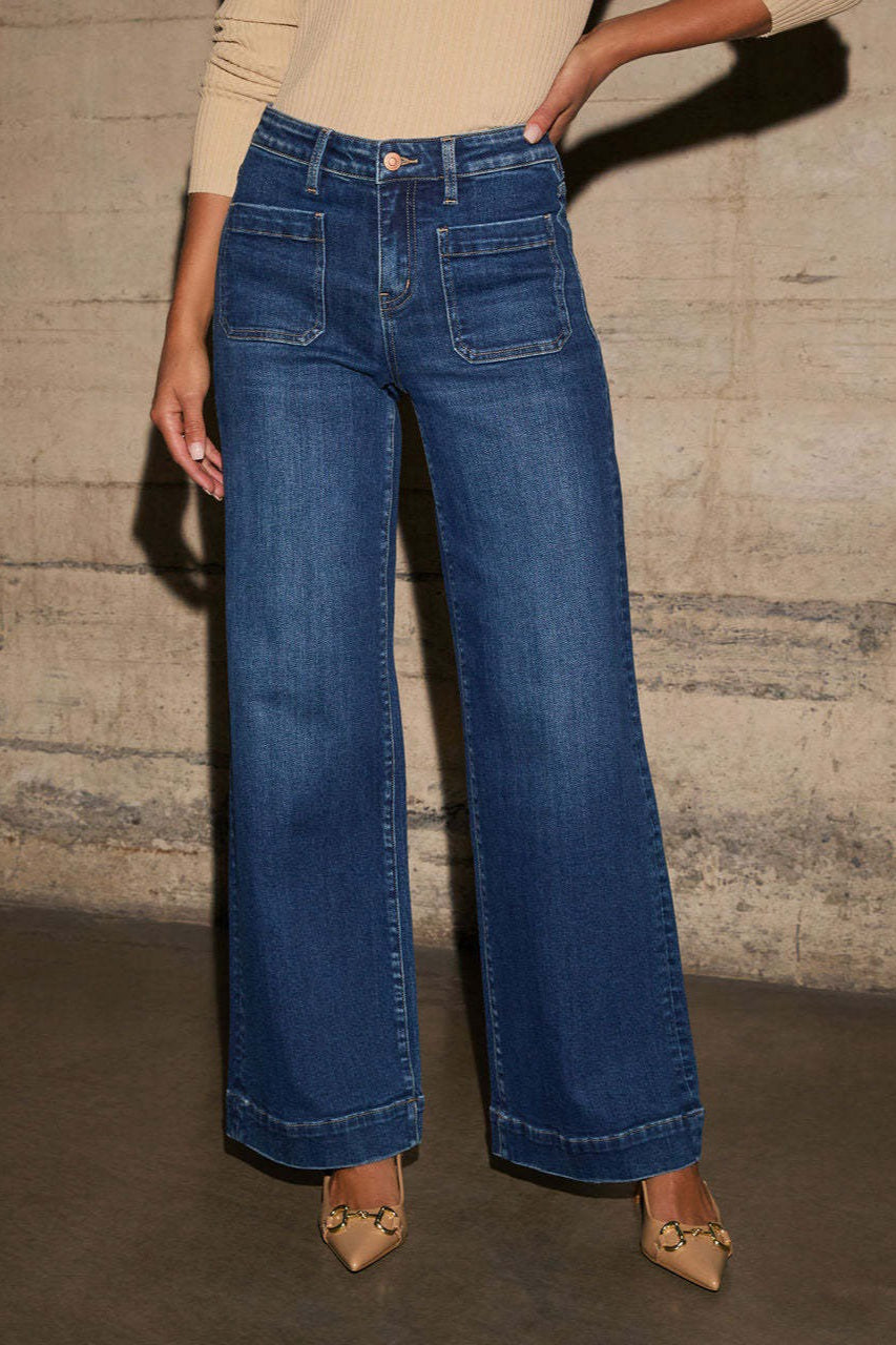 Jeans mit weitem Bein und hoher Taille in Schwarz