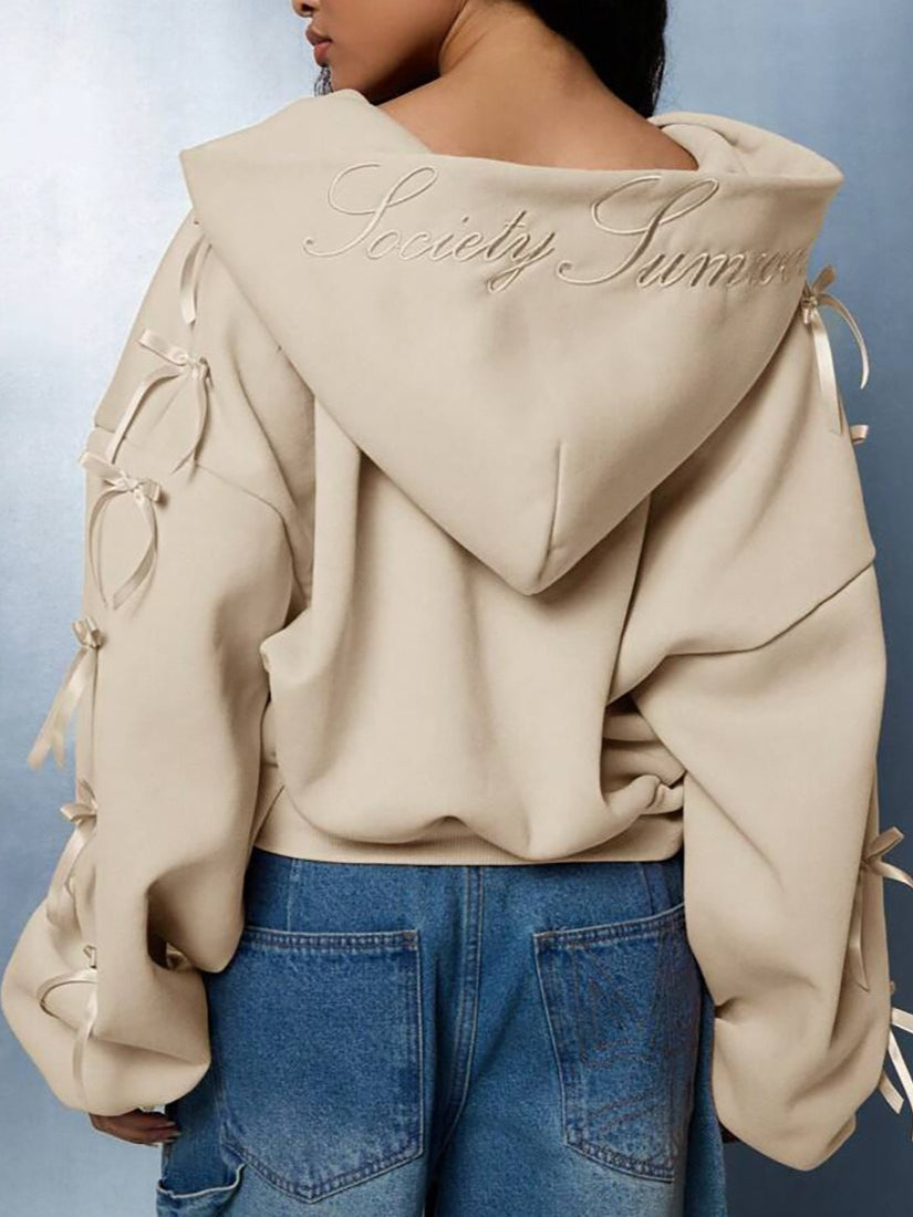 Hoodie mit Reißverschluss, Schleifendetail und Stickerei