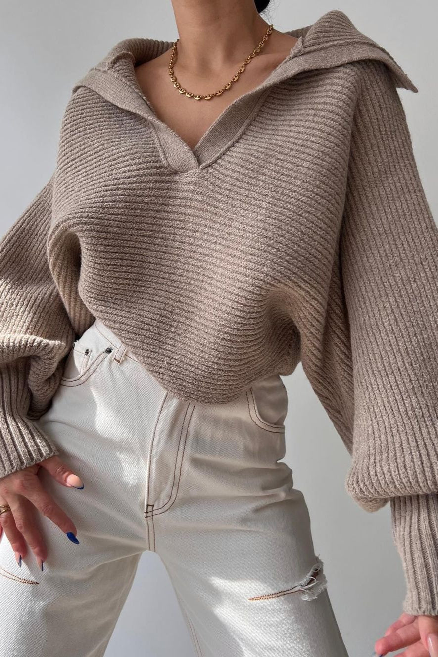 Pullover mit Laternenärmeln und Strickstruktur