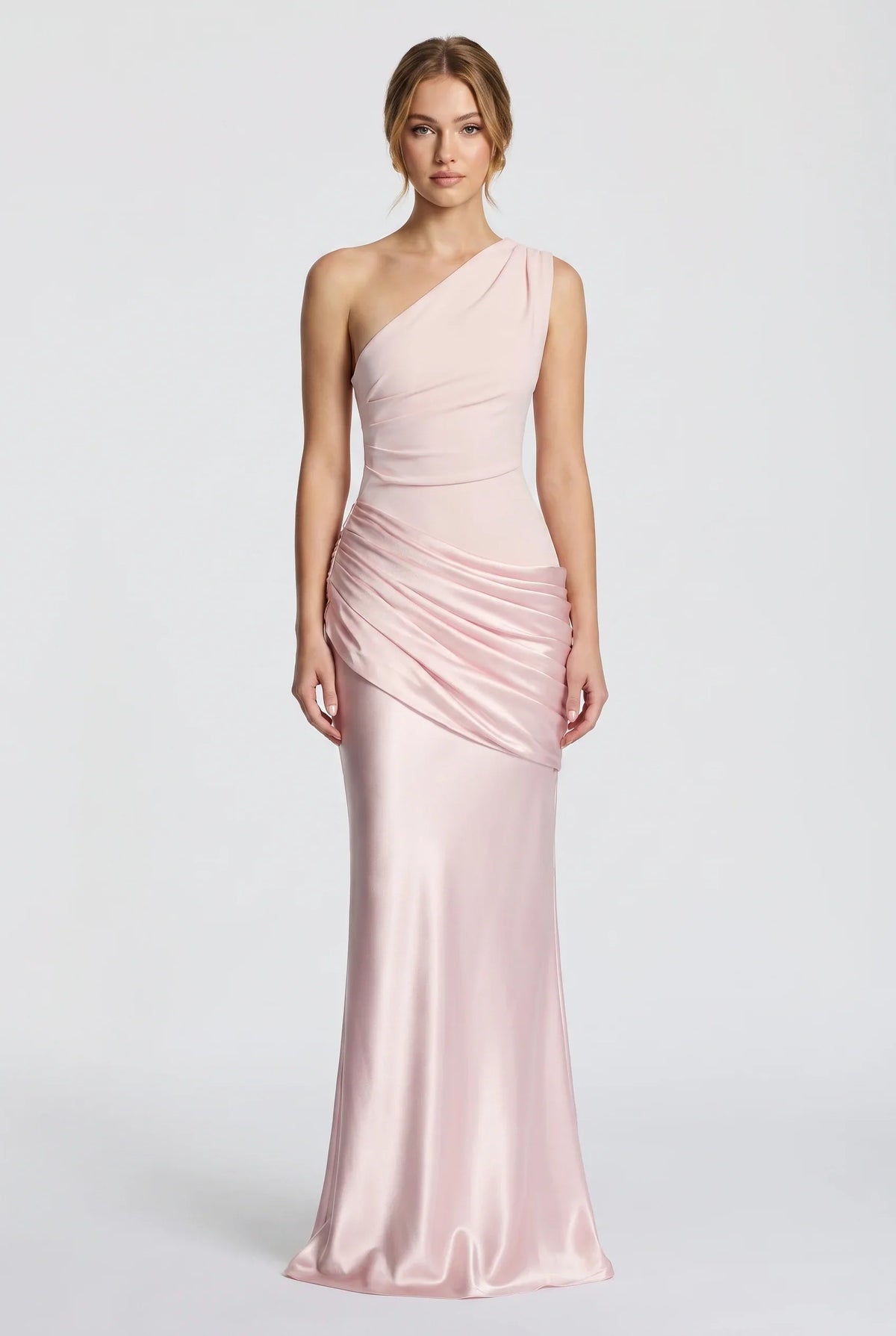 Damen One-Shoulder-Maxikleid mit Satin-Drapierung