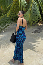 Maxikleid mit Streifenmuster und Farbblockmuster in Blau