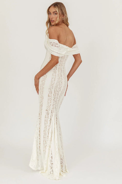 Damen Spitzen-Maxikleid mit Carmen-Ausschnitt