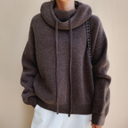 Damen Strickpullover mit weitem Rollkragen und Kordelzug