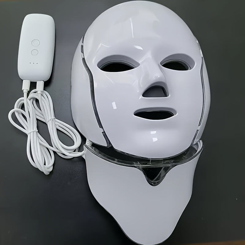 7-Farben LED Gesichts- & Halsmaske: USB wiederaufladbares Hautpflegegerät