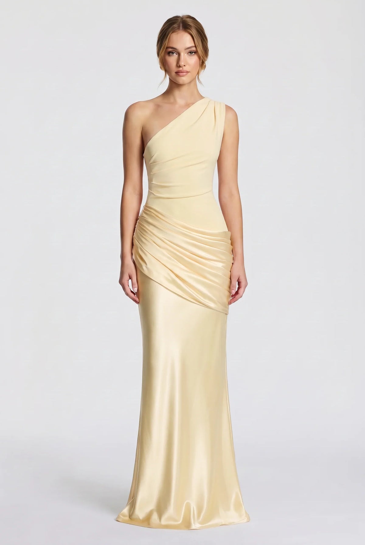 Damen One-Shoulder-Maxikleid mit Satin-Drapierung