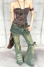 Bootcut-Jeans mit hoher Taille im Used-Look in Blau