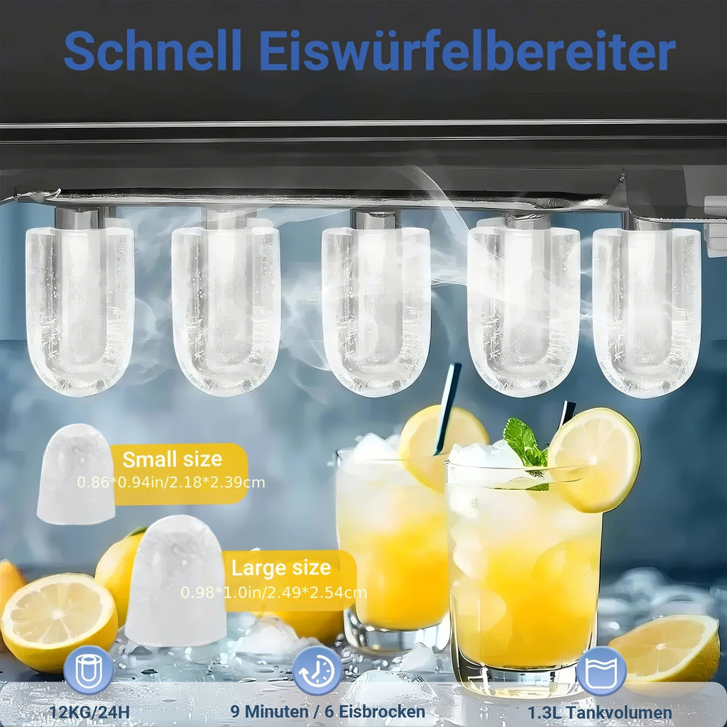 Kompakte Eiswürfelmaschine mit Zwei Eiswürfelformaten sowie Schneller Produktion