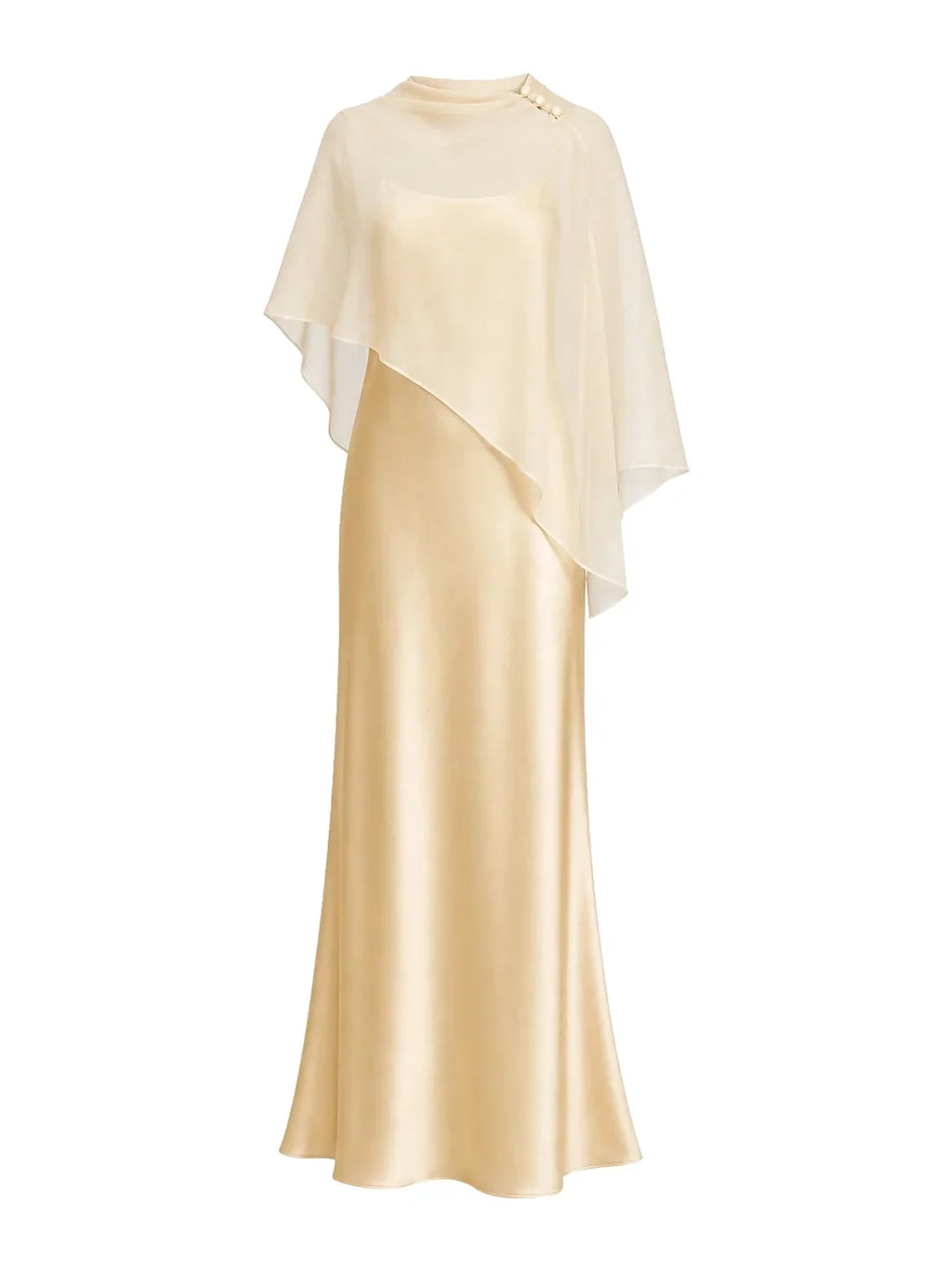 Damen Satin-Maxikleid mit Chiffon-Cape