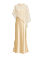 Damen Satin-Maxikleid mit Chiffon-Cape