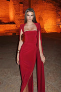 Maxikleid mit eckigem Ausschnitt in Rot