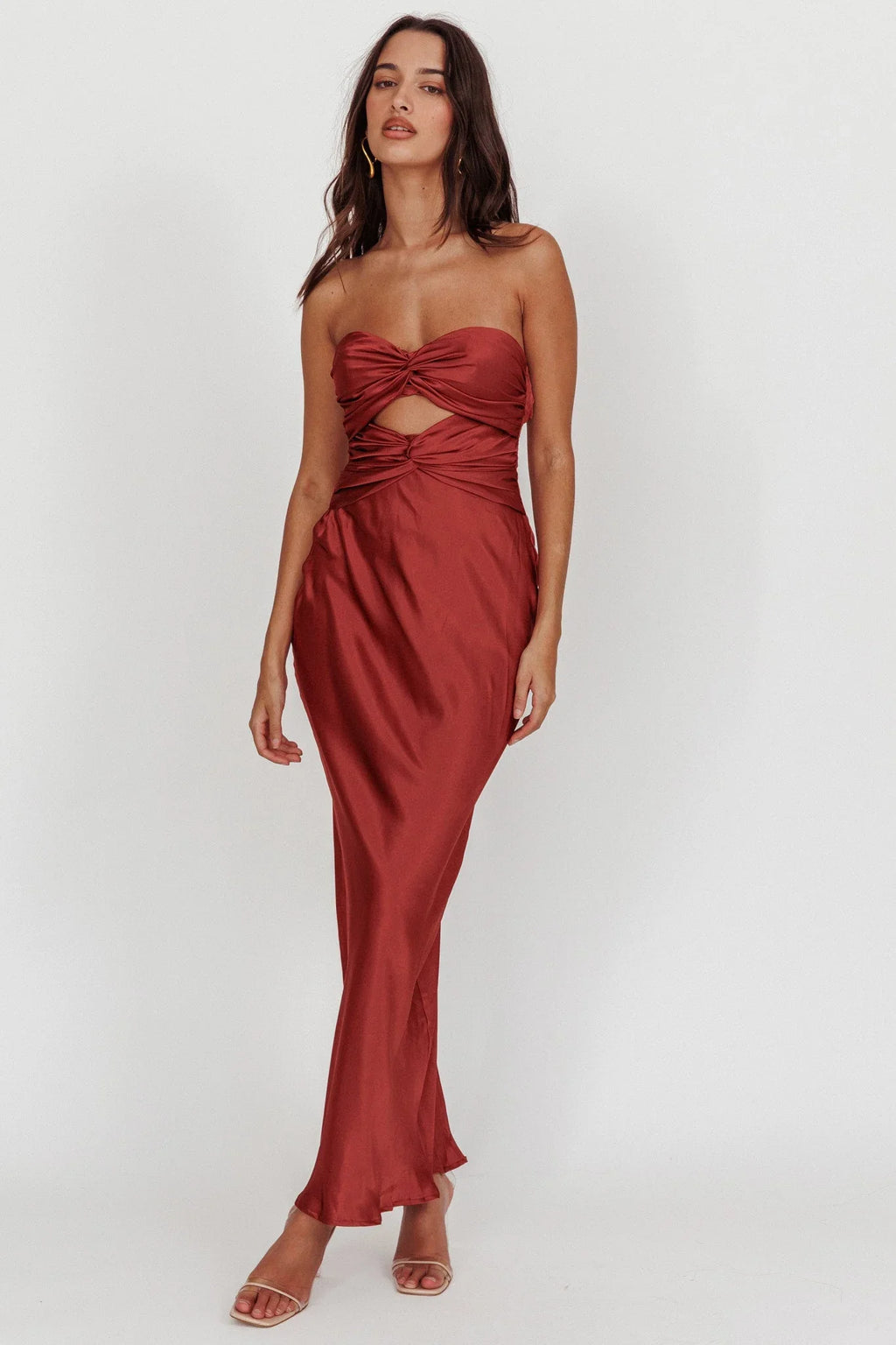 Satin-Maxikleid mit offenem Rücken und Korsett-Schnürung