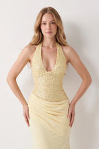 Spitzen-Maxikleid mit Neckholder und Korsett-Schnürung