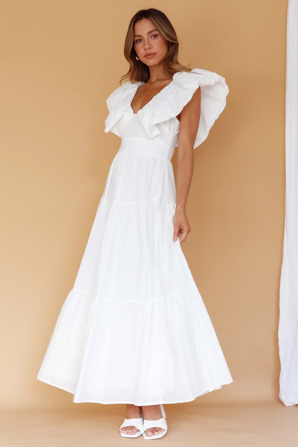 Kahlo – Maxikleid mit Puffärmeln und Rüschen