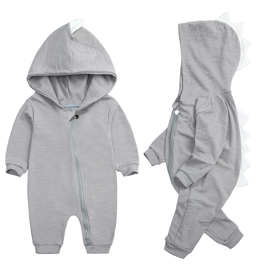DinoBaby Jumpsuit – Weicher Overall mit Kapuze sowie Verspielten Rückendetails
