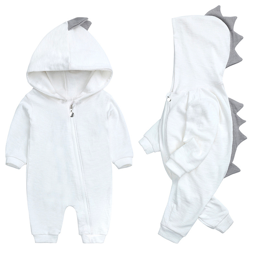 DinoBaby Jumpsuit – Weicher Overall mit Kapuze sowie Verspielten Rückendetails