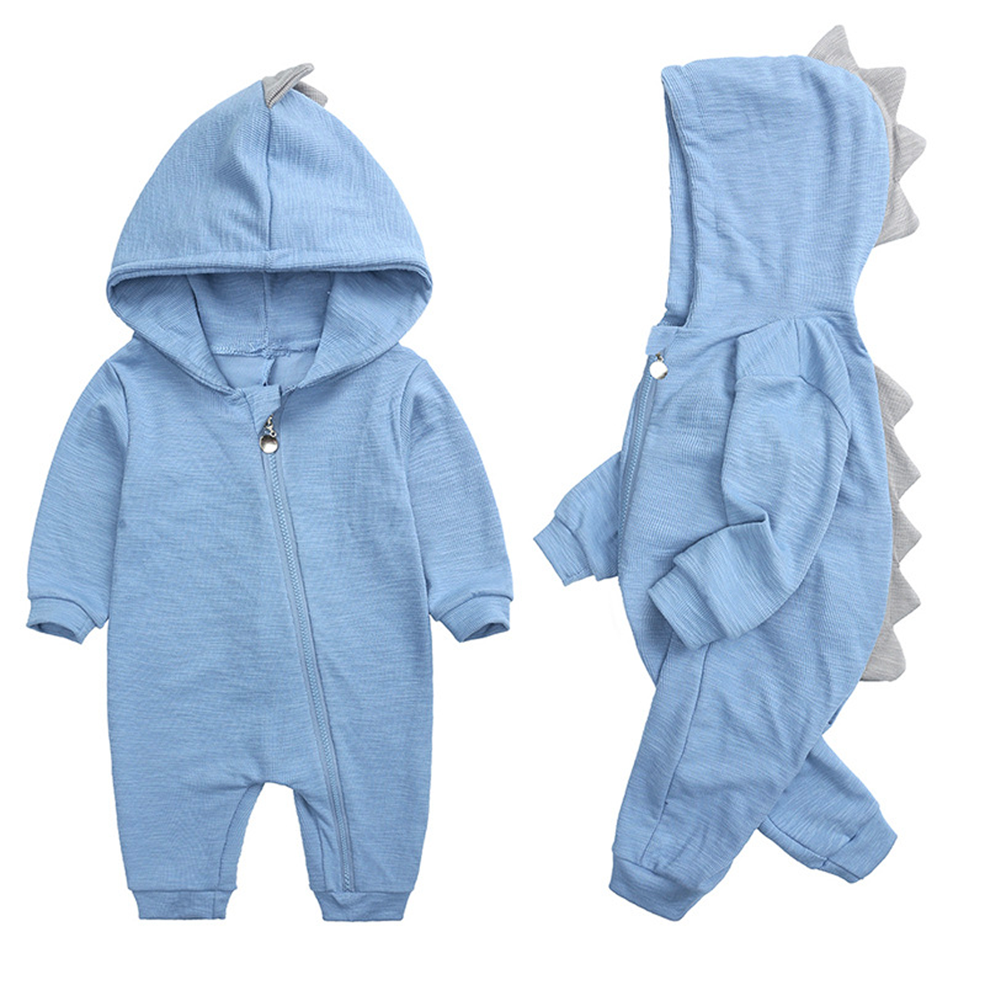 DinoBaby Jumpsuit – Weicher Overall mit Kapuze sowie Verspielten Rückendetails