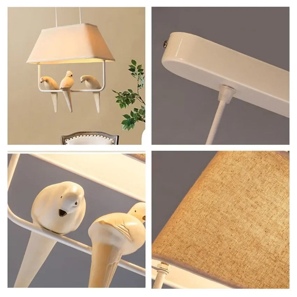 Hängelampe mit Vogel sowie Leinen-Schirm – Stimmungsvolles und Einzigartiges Design