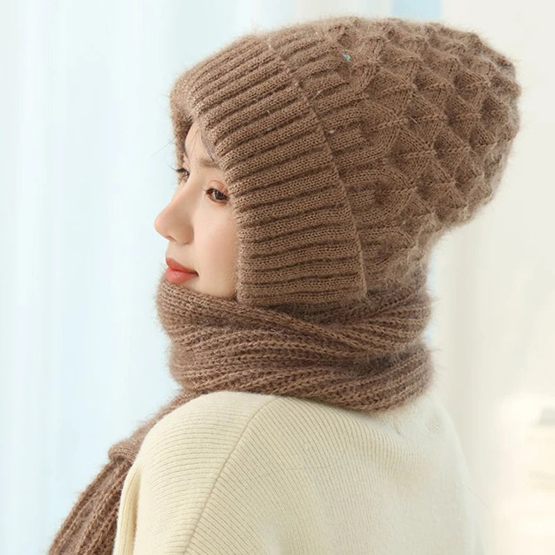 Strick-Wintermütze inklusive Integriertem Schal – 2-in-1 Design