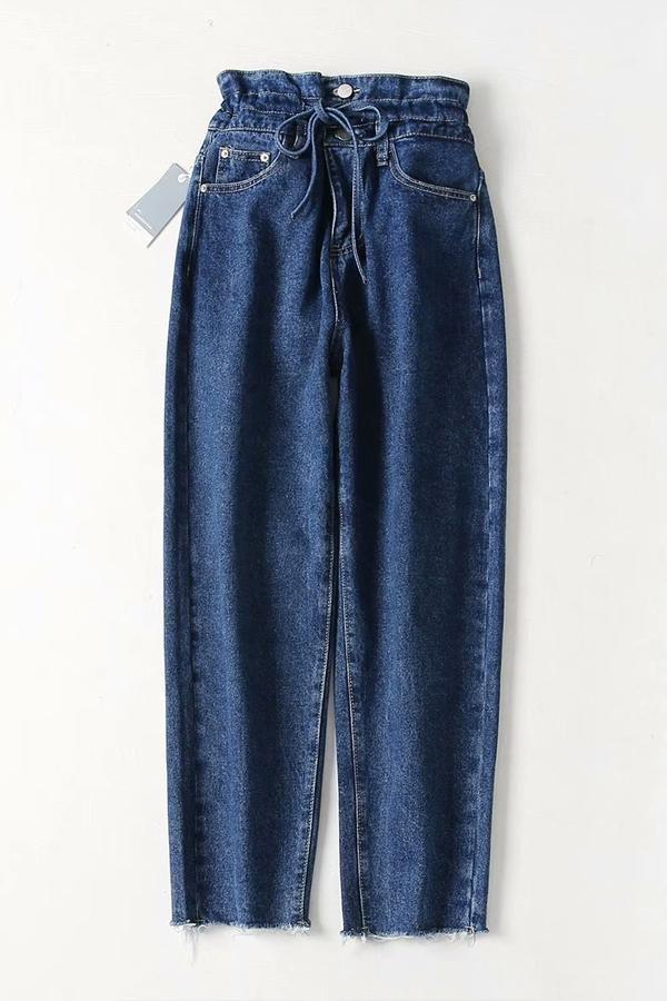 High-Waist Straight-Leg-Jeans – Blau