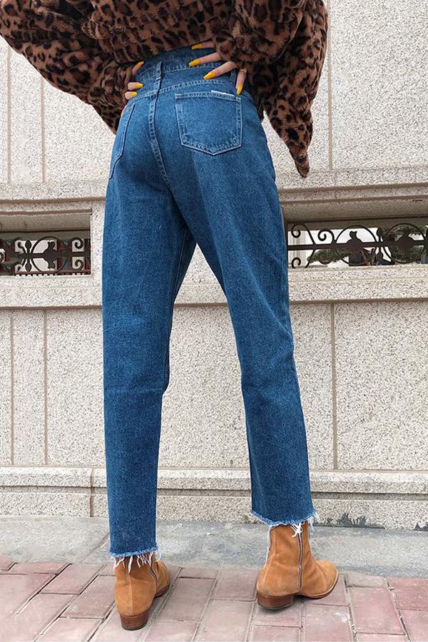 High-Waist Straight-Leg-Jeans – Blau