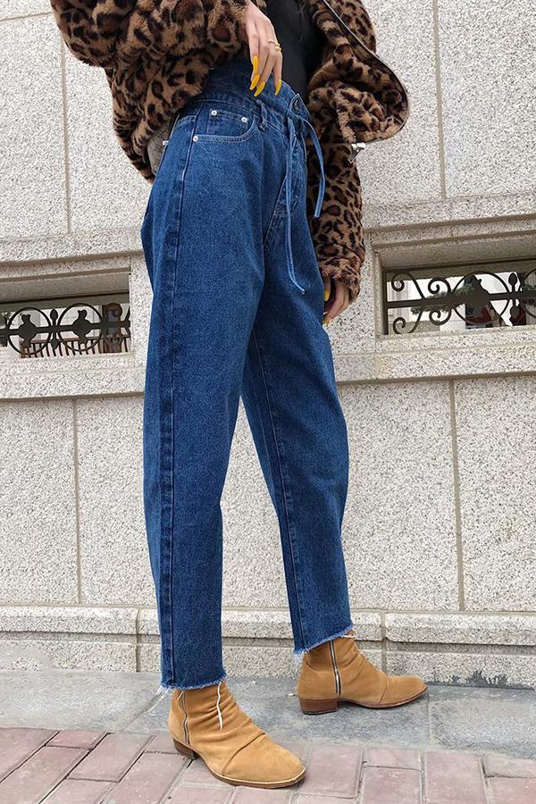 High-Waist Straight-Leg-Jeans – Blau