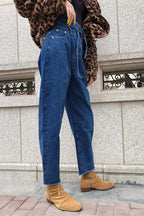 High-Waist Straight-Leg-Jeans – Blau