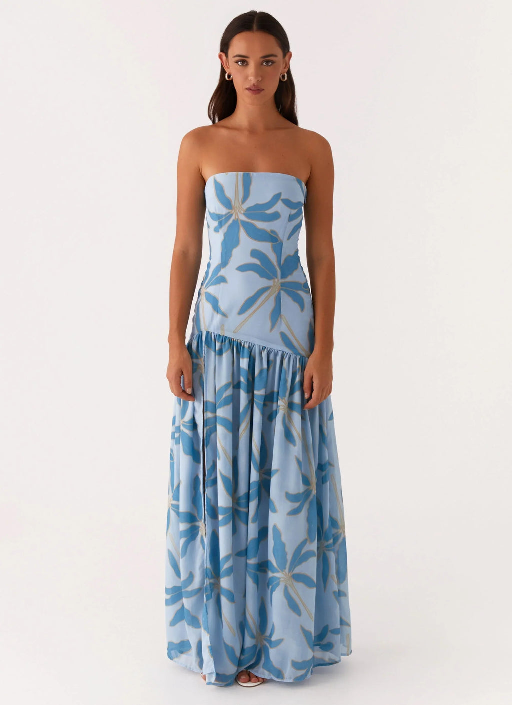Damen Bandeau-Maxikleid mit Blumenmuster und Beinschlitz